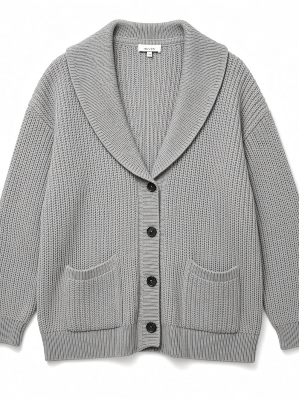 Haven Well Within Gray Shawl Collar Shaker Stitch Cardigan Sweater Size L